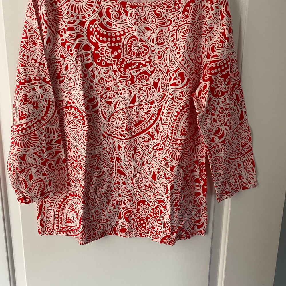 Talbots Red and White Paisley Tunic Top